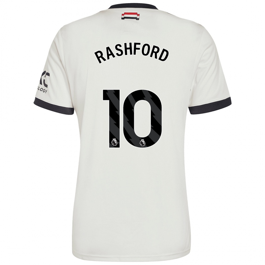 Kinder Marcus Rashford #10 Cremeweiß Ausweichtrikot Trikot 2024/25 T-Shirt