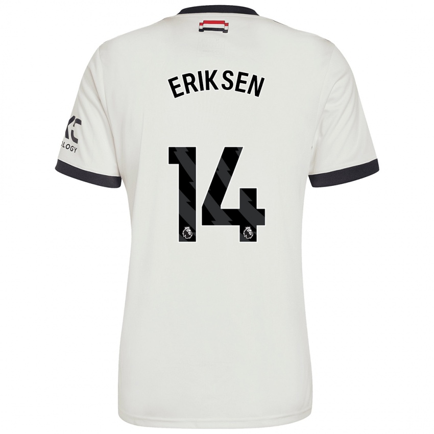 Kinder Christian Eriksen #14 Cremeweiß Ausweichtrikot Trikot 2024/25 T-Shirt