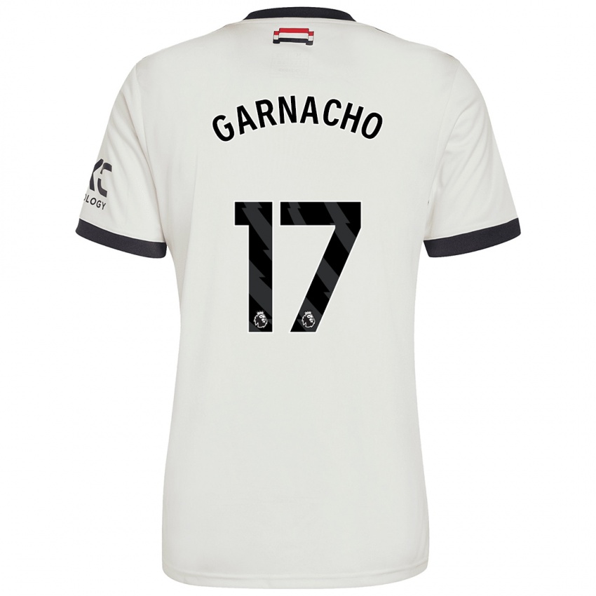 Kinder Alejandro Garnacho #17 Cremeweiß Ausweichtrikot Trikot 2024/25 T-Shirt