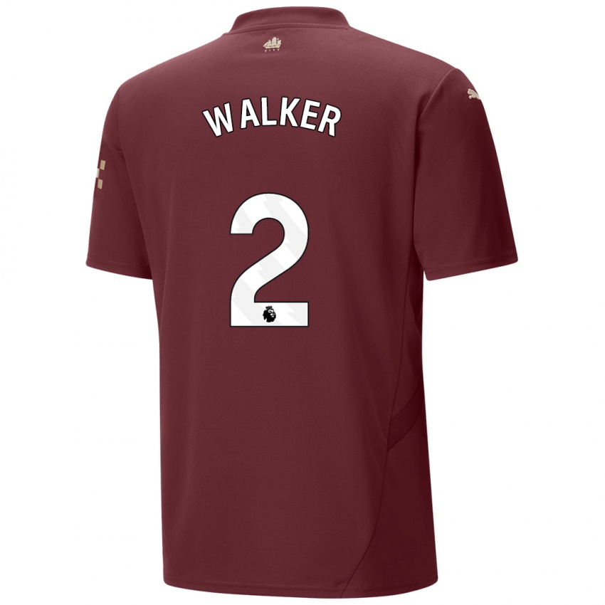 Kinder Kyle Walker #2 Kastanienbraun Ausweichtrikot Trikot 2024/25 T-Shirt