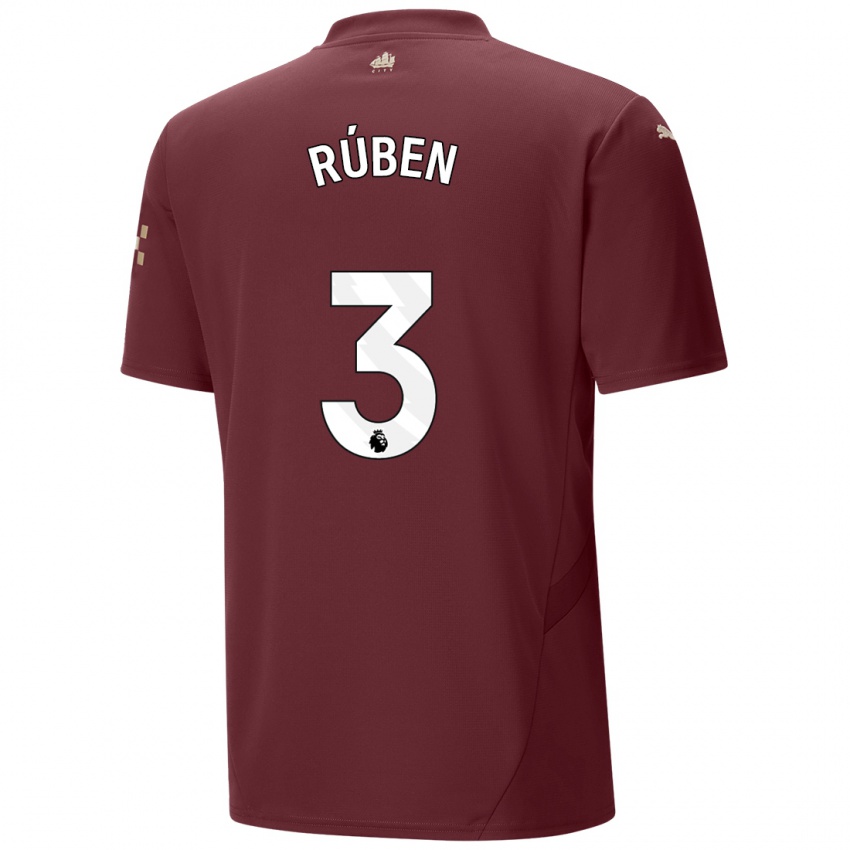 Kinder Ruben Dias #3 Kastanienbraun Ausweichtrikot Trikot 2024/25 T-Shirt