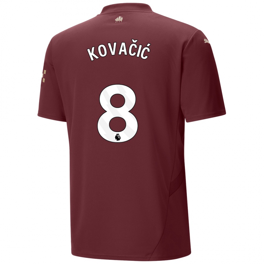 Kinder Mateo Kovacic #8 Kastanienbraun Ausweichtrikot Trikot 2024/25 T-Shirt