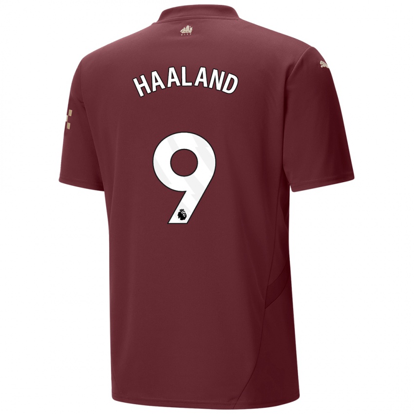 Kinder Erling Haaland #9 Kastanienbraun Ausweichtrikot Trikot 2024/25 T-Shirt