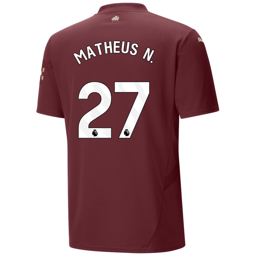 Kinder Matheus Nunes #27 Kastanienbraun Ausweichtrikot Trikot 2024/25 T-Shirt