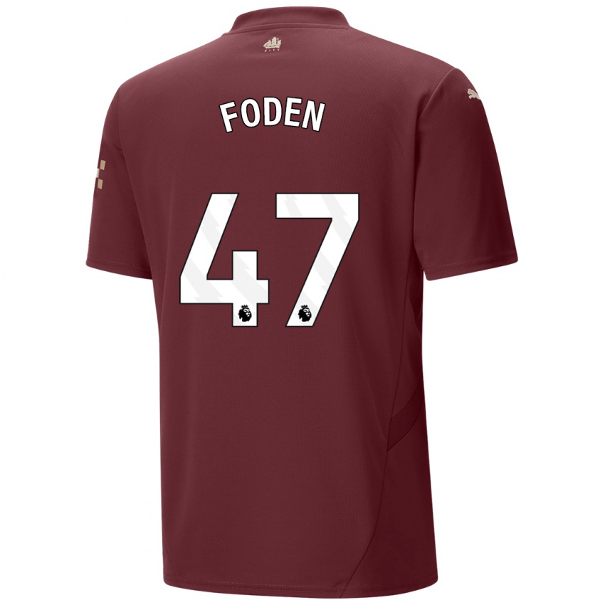 Kinder Phil Foden #47 Kastanienbraun Ausweichtrikot Trikot 2024/25 T-Shirt