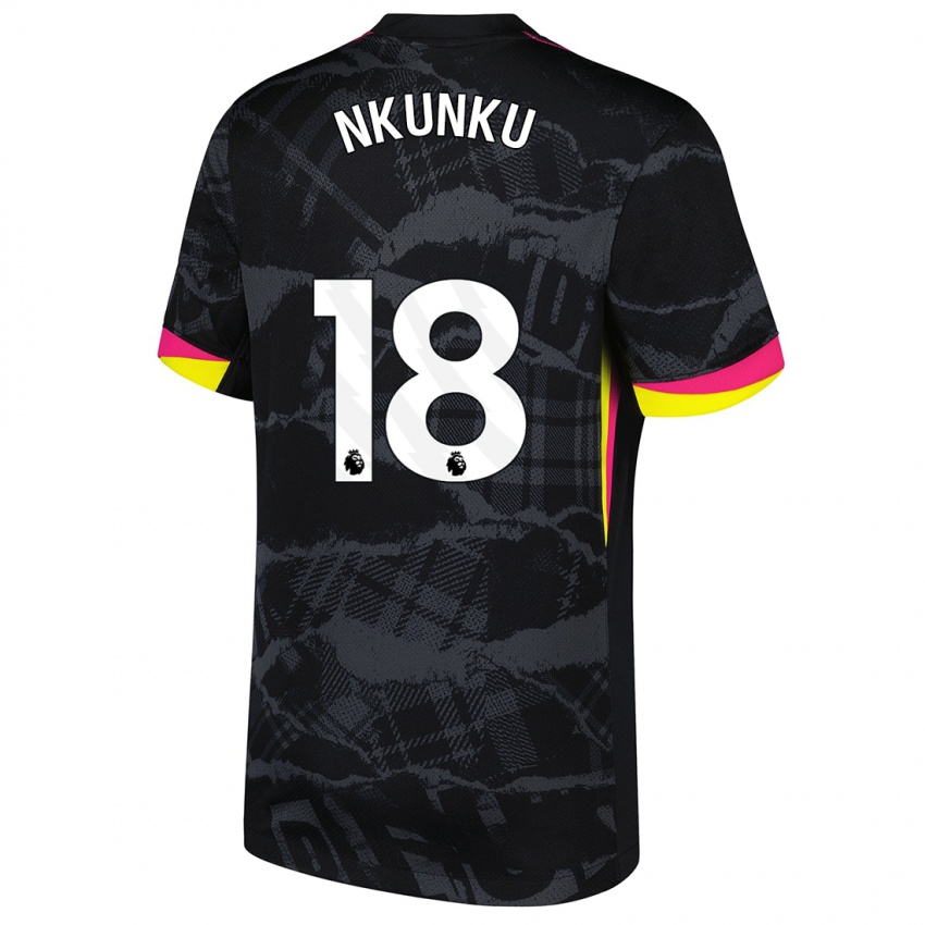 Kinder Christopher Nkunku #18 Schwarz Rosa Ausweichtrikot Trikot 2024/25 T-Shirt