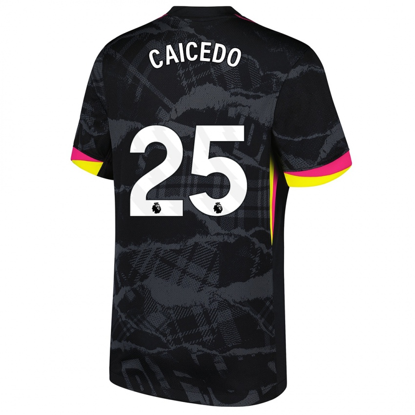 Kinder Moisés Caicedo #25 Schwarz Rosa Ausweichtrikot Trikot 2024/25 T-Shirt