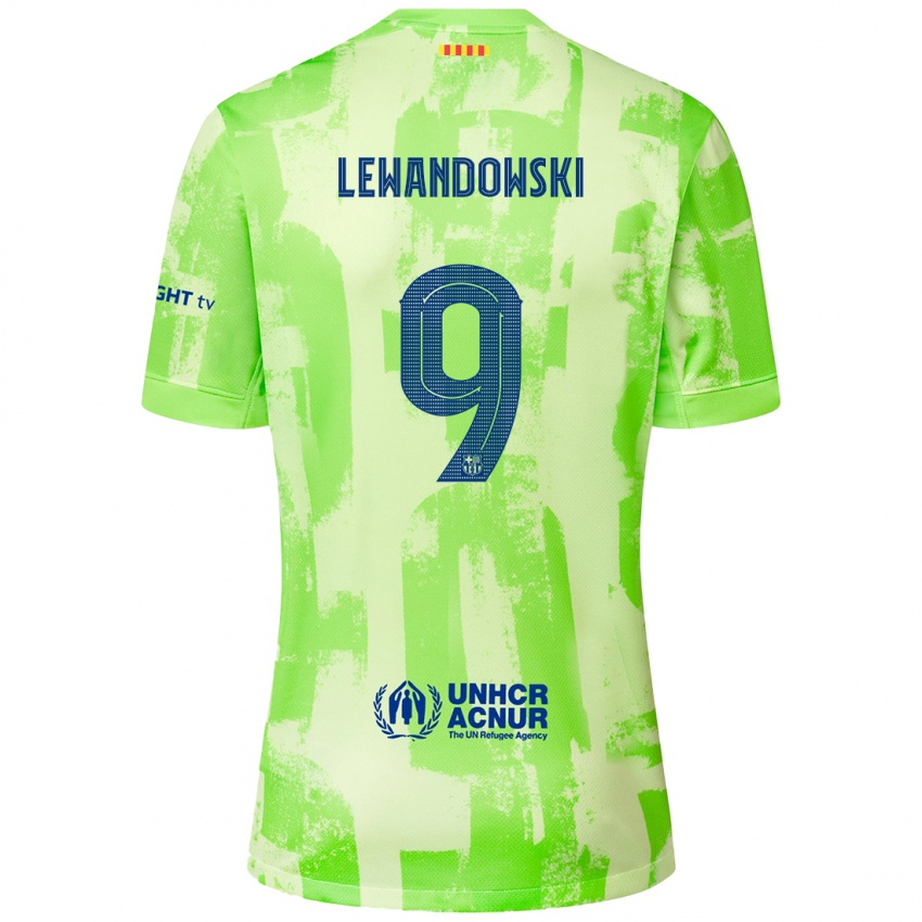 Kinder Robert Lewandowski #9 Limettengrün Ausweichtrikot Trikot 2024/25 T-Shirt