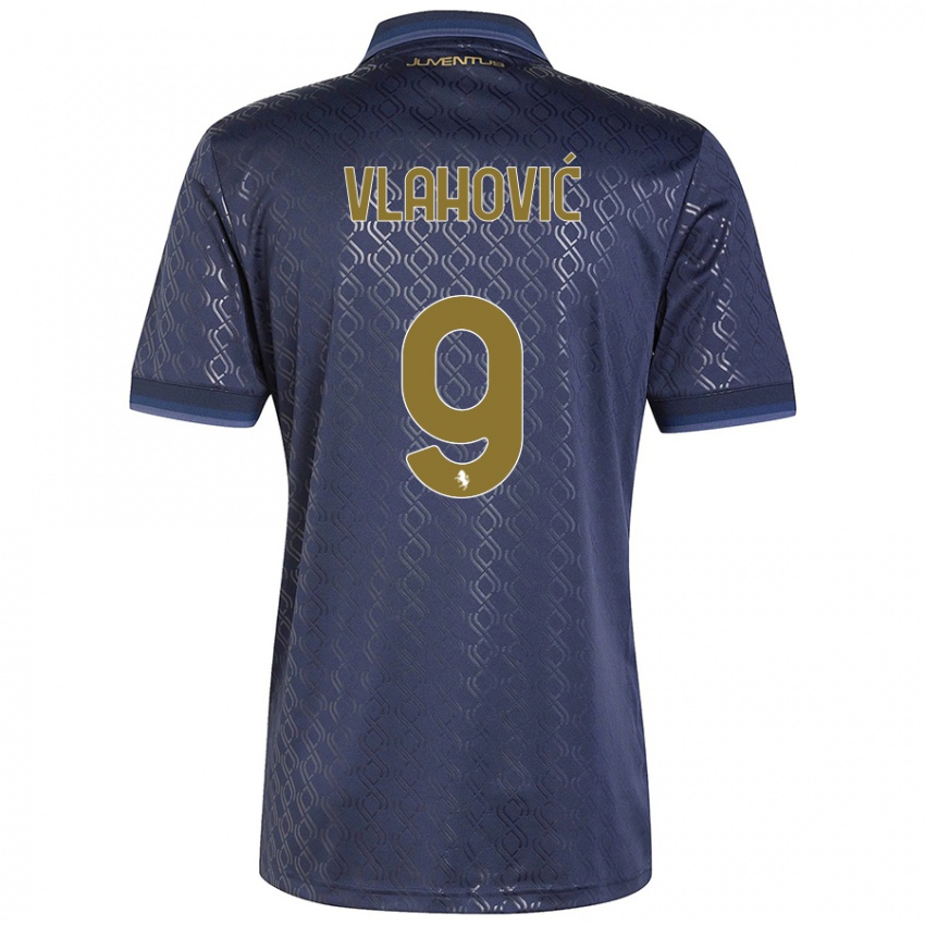 Kinder Dusan Vlahovic #9 Marineblau Ausweichtrikot Trikot 2024/25 T-Shirt