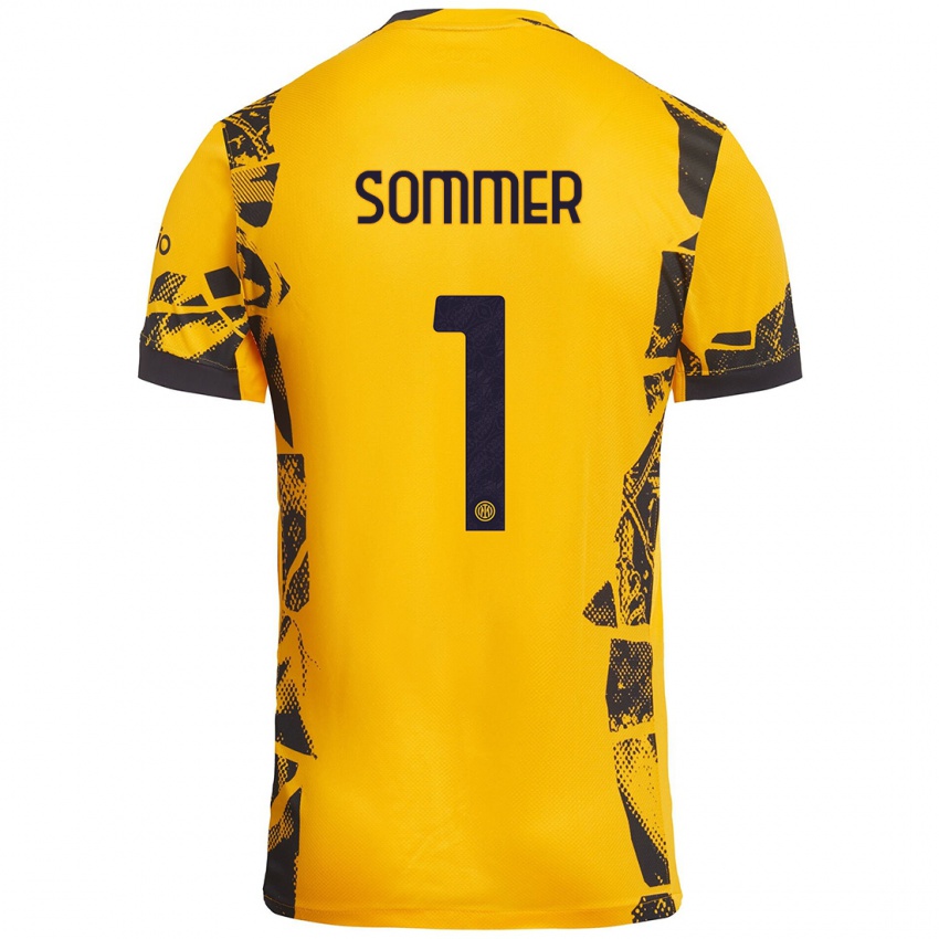 Kinder Yann Sommer #1 Gold Schwarz Ausweichtrikot Trikot 2024/25 T-Shirt