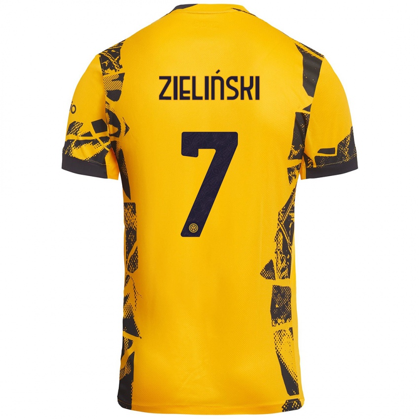 Kinder Piotr Zieliński #7 Gold Schwarz Ausweichtrikot Trikot 2024/25 T-Shirt