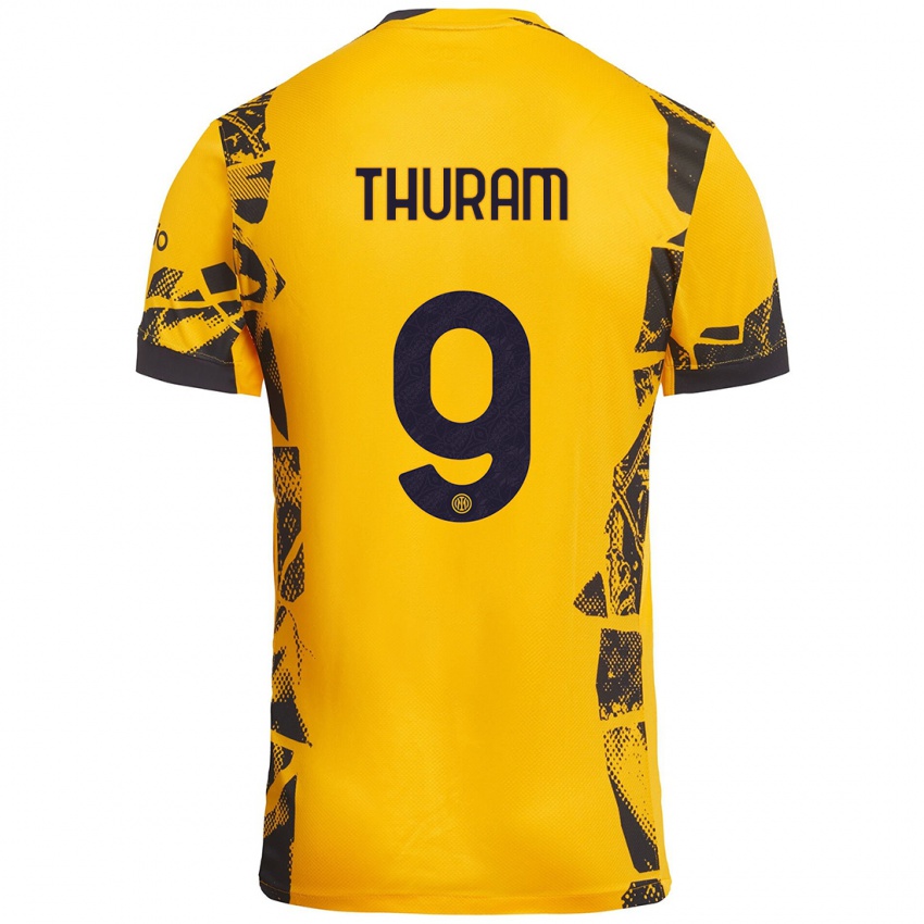 Kinder Marcus Thuram #9 Gold Schwarz Ausweichtrikot Trikot 2024/25 T-Shirt