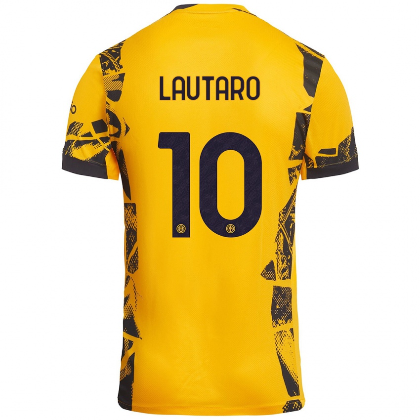 Kinder Lautaro Martínez #10 Gold Schwarz Ausweichtrikot Trikot 2024/25 T-Shirt