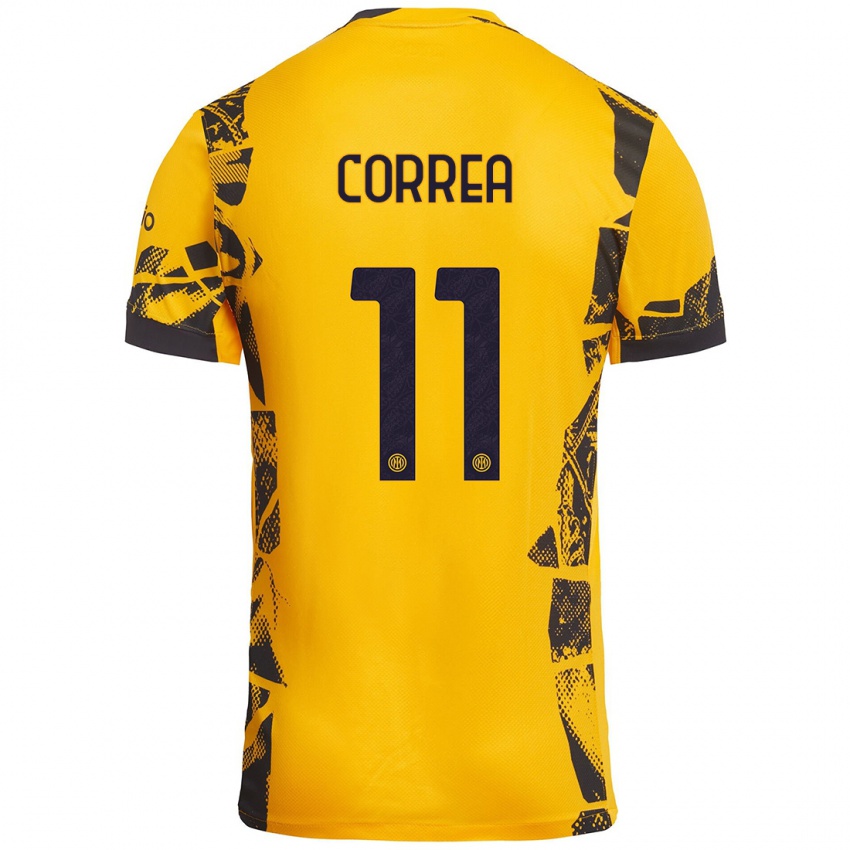 Kinder Joaquín Correa #11 Gold Schwarz Ausweichtrikot Trikot 2024/25 T-Shirt