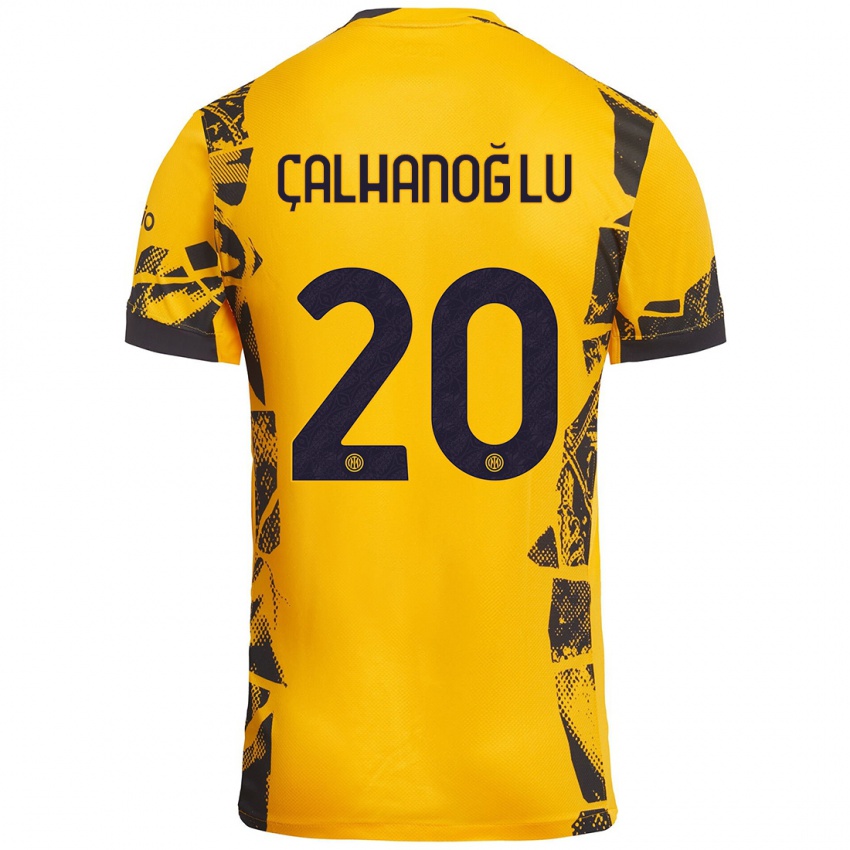 Kinder Hakan Çalhanoğlu #20 Gold Schwarz Ausweichtrikot Trikot 2024/25 T-Shirt