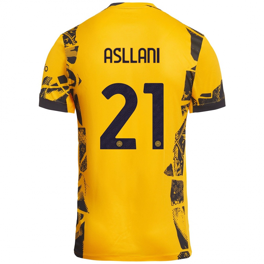 Kinder Kristjan Asllani #21 Gold Schwarz Ausweichtrikot Trikot 2024/25 T-Shirt