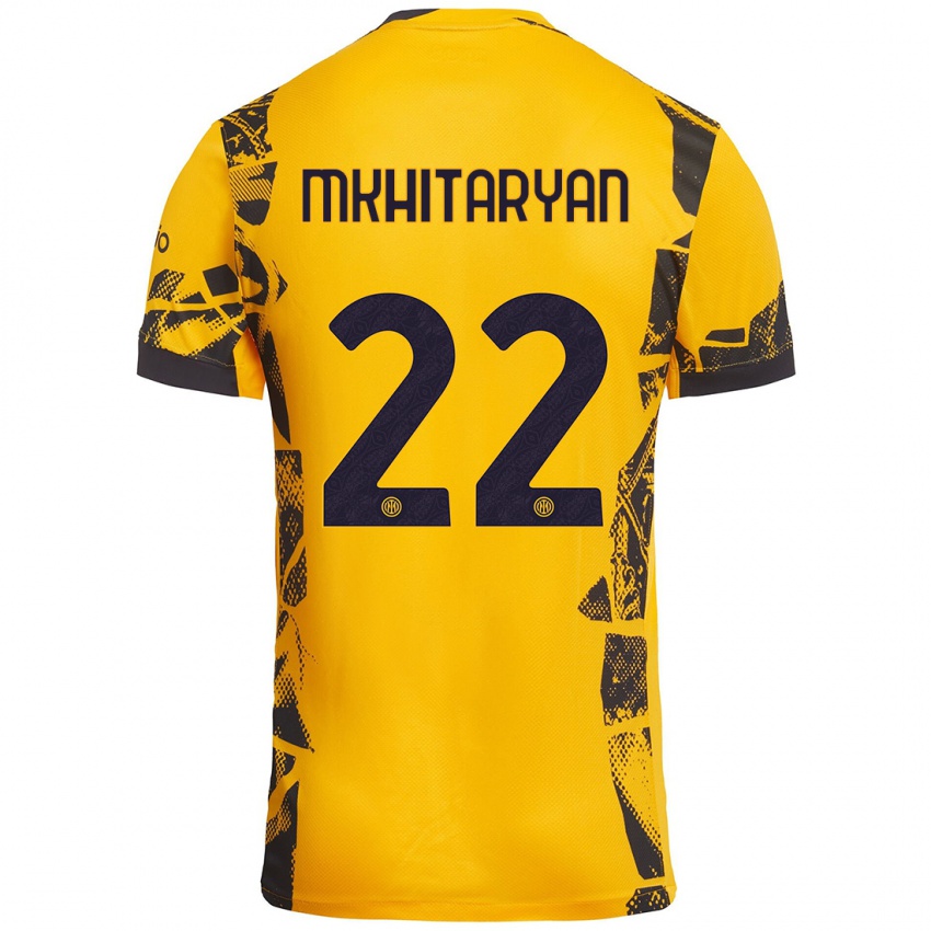 Kinder Henrikh Mkhitaryan #22 Gold Schwarz Ausweichtrikot Trikot 2024/25 T-Shirt