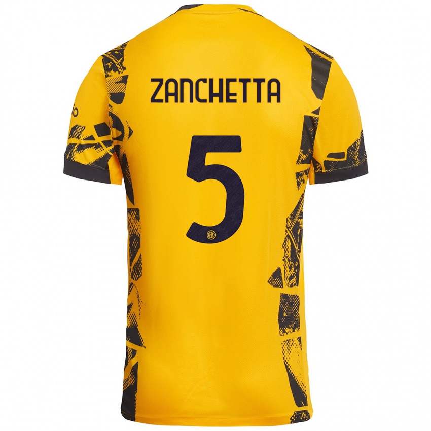 Kinder Mattia Zanchetta #5 Gold Schwarz Ausweichtrikot Trikot 2024/25 T-Shirt