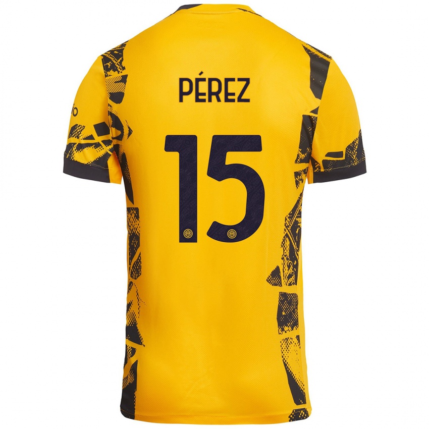 Kinder Álex Pérez #15 Gold Schwarz Ausweichtrikot Trikot 2024/25 T-Shirt