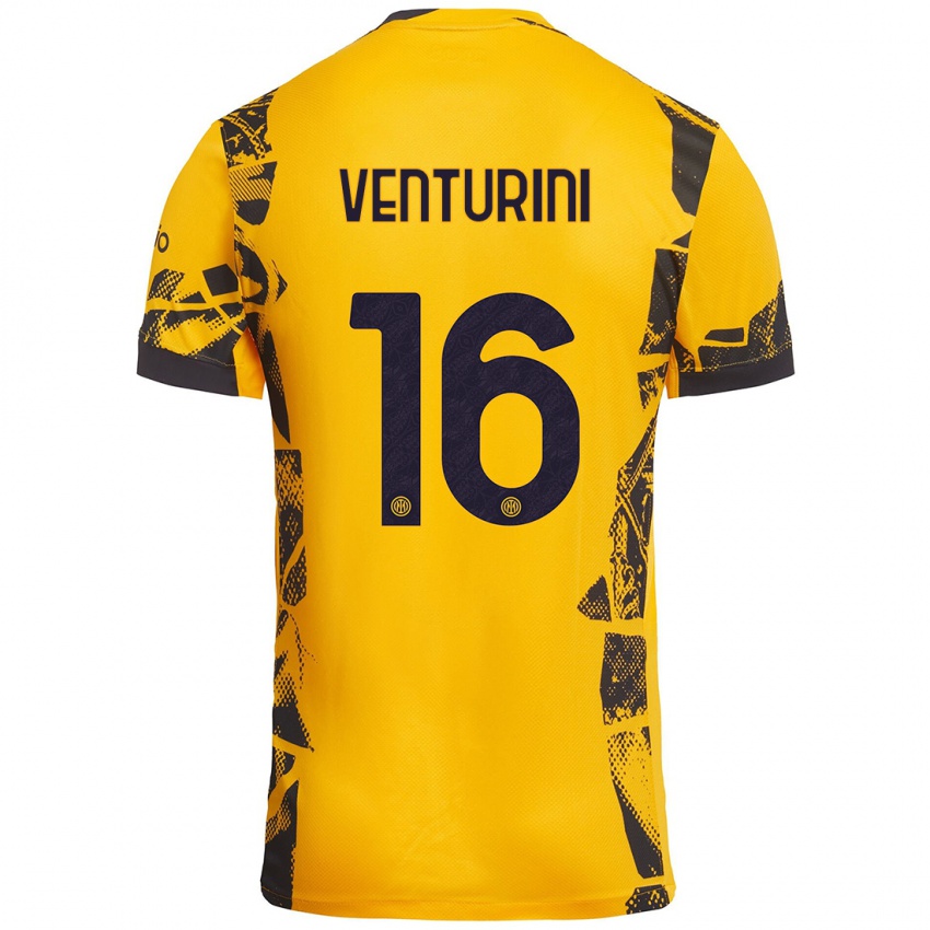 Kinder Matteo Venturini #16 Gold Schwarz Ausweichtrikot Trikot 2024/25 T-Shirt