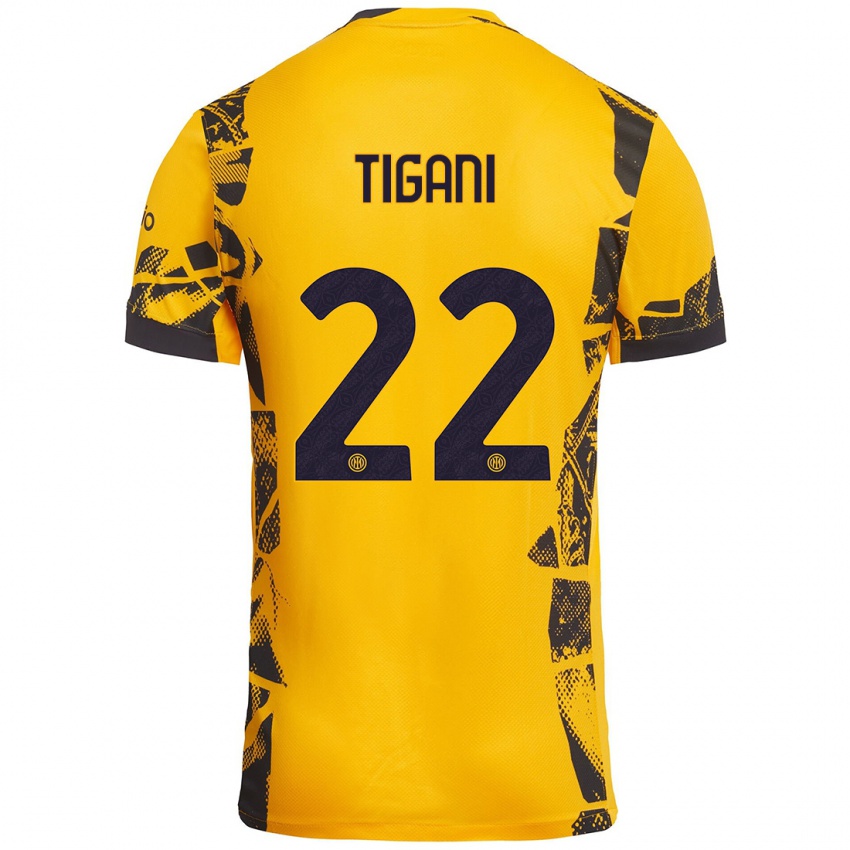 Kinder Edoardo Tigani #22 Gold Schwarz Ausweichtrikot Trikot 2024/25 T-Shirt