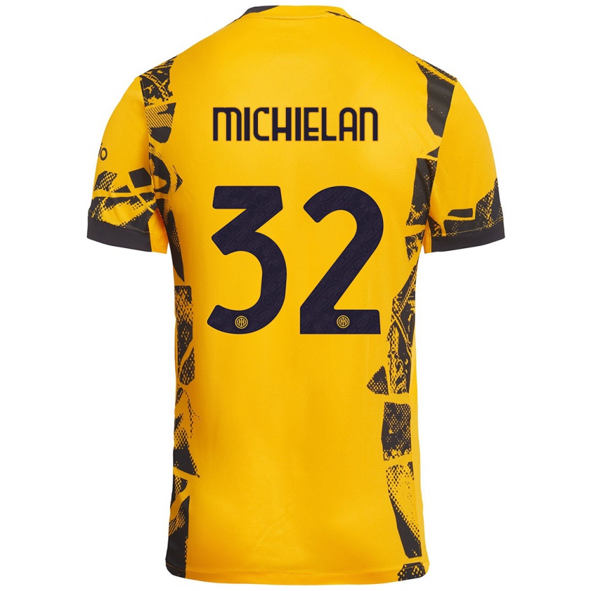 Kinder Mattia Michielan #32 Gold Schwarz Ausweichtrikot Trikot 2024/25 T-Shirt