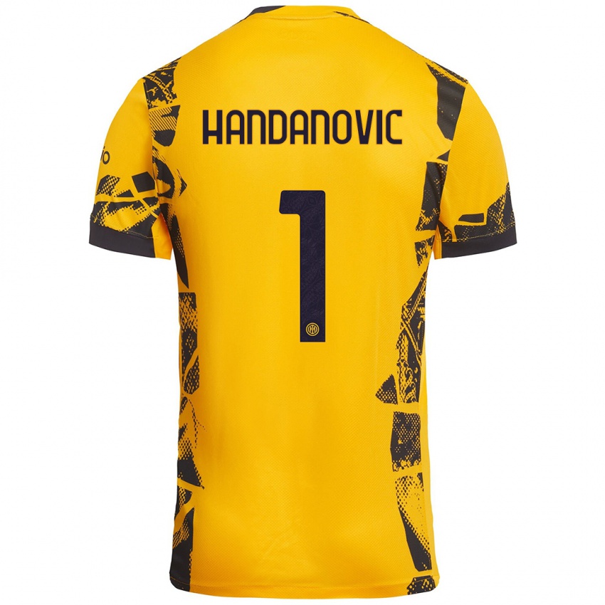 Kinder Samir Handanovic #1 Gold Schwarz Ausweichtrikot Trikot 2024/25 T-Shirt