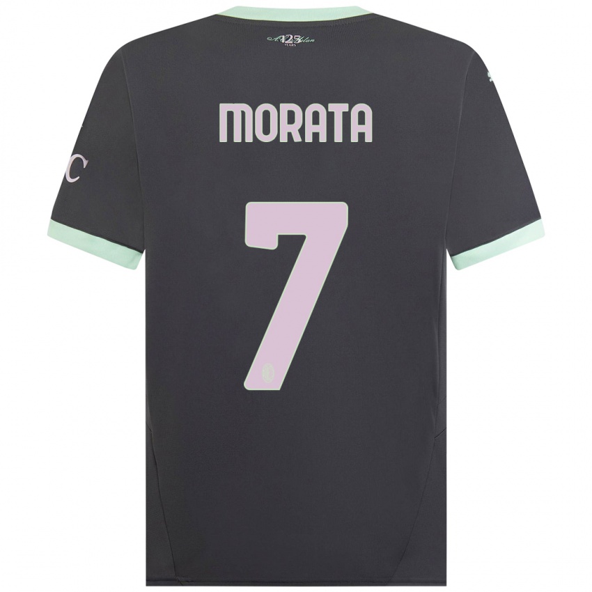 Kinder Alvaro Morata #7 Grau Ausweichtrikot Trikot 2024/25 T-Shirt