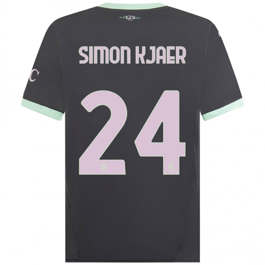 Kinder Simon Kjaer #24 Grau Ausweichtrikot Trikot 2024/25 T-Shirt