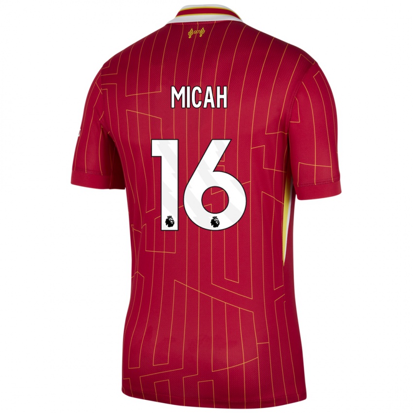 Herren Teagan Micah #16 Rot Gelb Weiß Heimtrikot Trikot 2024/25 T-Shirt