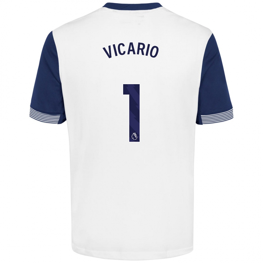 Herren Guglielmo Vicario #1 Weiß Blau Heimtrikot Trikot 2024/25 T-Shirt