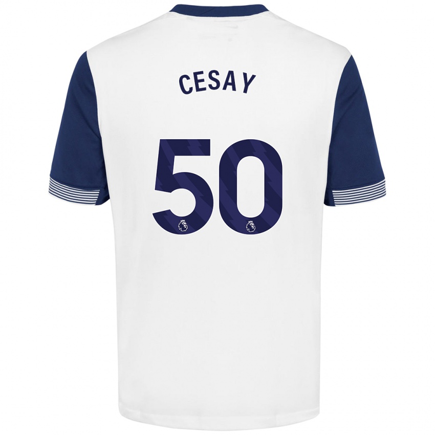 Herren Kallum Cesay #50 Weiß Blau Heimtrikot Trikot 2024/25 T-Shirt