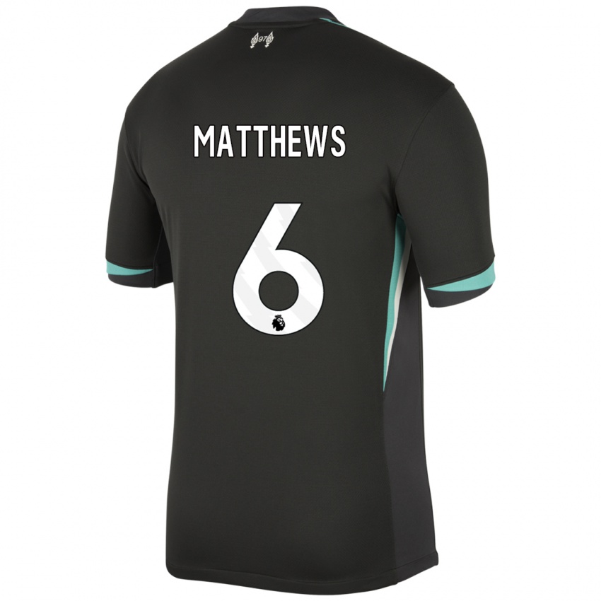 Herren Jasmine Matthews #6 Schwarz Anthrazitweiß Auswärtstrikot Trikot 2024/25 T-Shirt