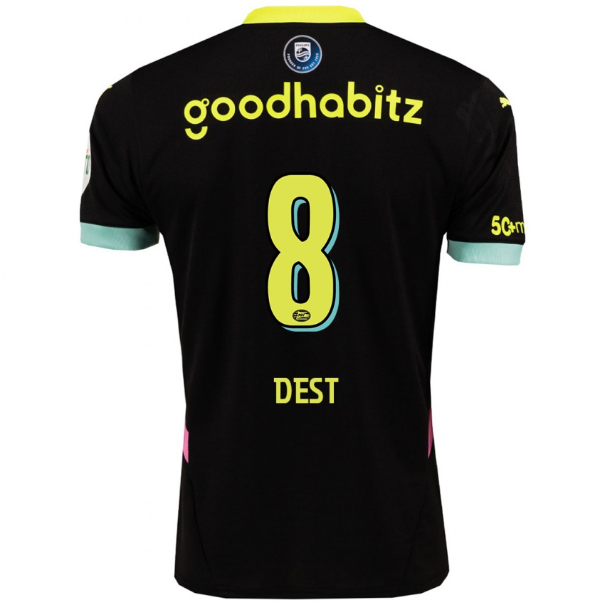 Herren Sergino Dest #8 Schwarz Gelb Auswärtstrikot Trikot 2024/25 T-Shirt