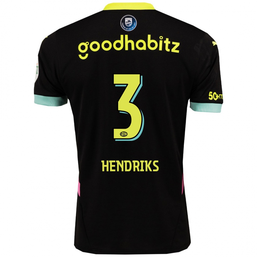 Herren Gwyneth Hendriks #3 Schwarz Gelb Auswärtstrikot Trikot 2024/25 T-Shirt