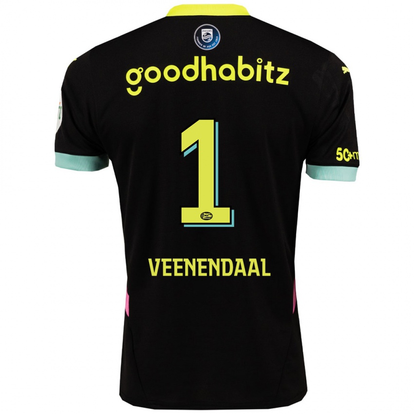 Herren Sari Van Veenendaal #1 Schwarz Gelb Auswärtstrikot Trikot 2024/25 T-Shirt