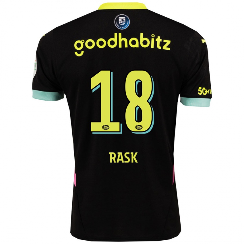 Herren Caroline Rask #18 Schwarz Gelb Auswärtstrikot Trikot 2024/25 T-Shirt