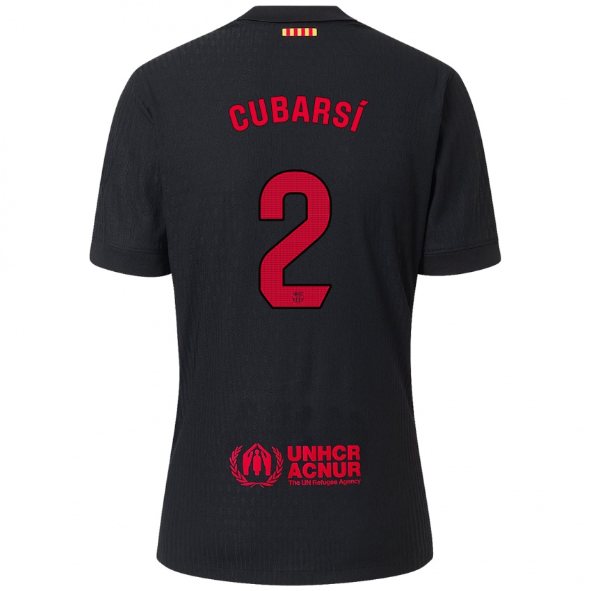 Herren Pau Cubarsí #2 Schwarz Rot Auswärtstrikot Trikot 2024/25 T-Shirt