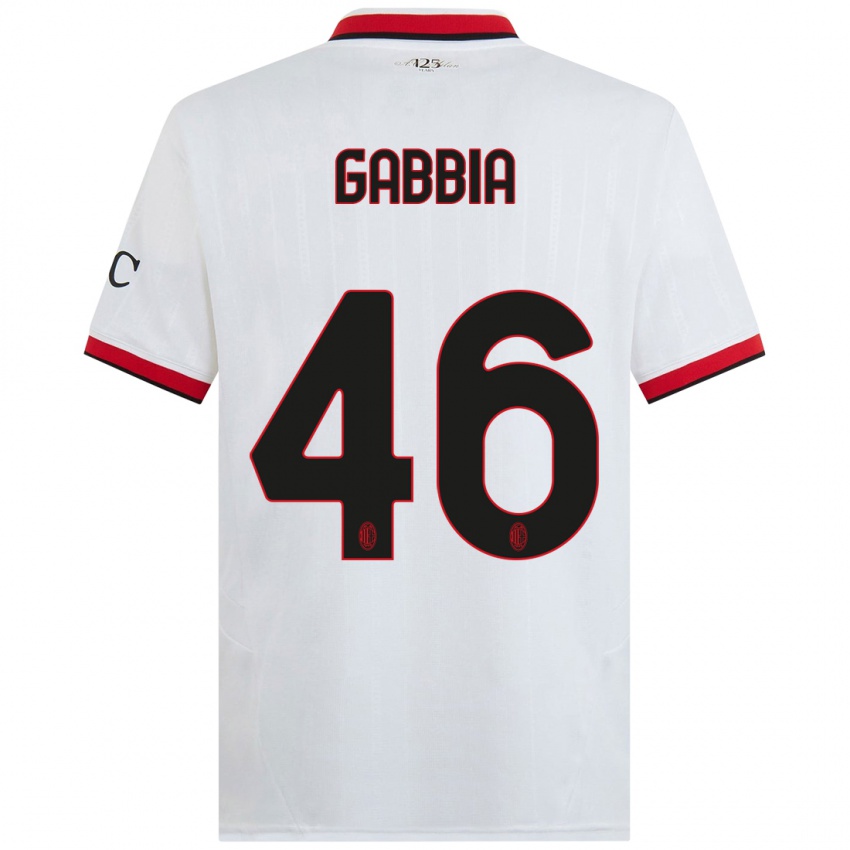 Herren Matteo Gabbia #46 Weiß Schwarz Rot Auswärtstrikot Trikot 2024/25 T-Shirt