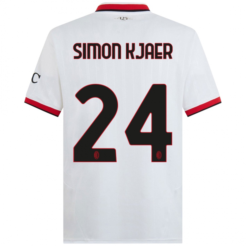 Herren Simon Kjaer #24 Weiß Schwarz Rot Auswärtstrikot Trikot 2024/25 T-Shirt