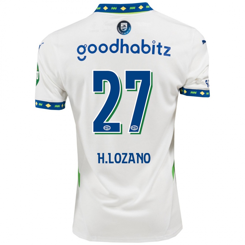 Herren Hirving Lozano #27 Weiß Dunkelblau Ausweichtrikot Trikot 2024/25 T-Shirt