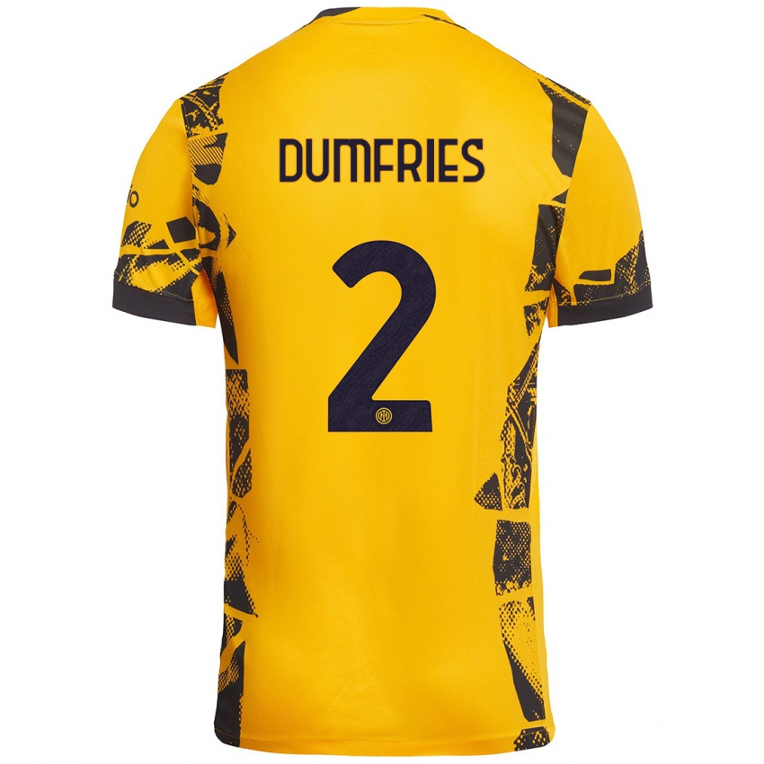 Herren Denzel Dumfries #2 Gold Schwarz Ausweichtrikot Trikot 2024/25 T-Shirt