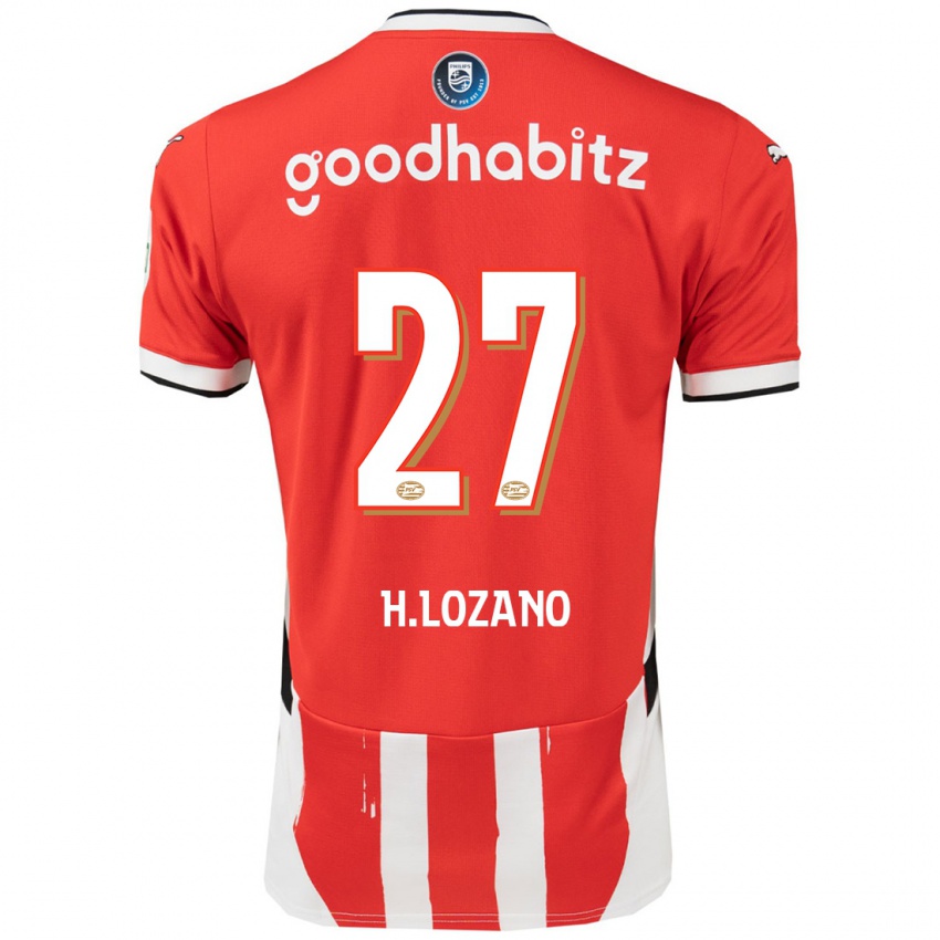 Damen Hirving Lozano #27 Rot Weiß Heimtrikot Trikot 2024/25 T-Shirt