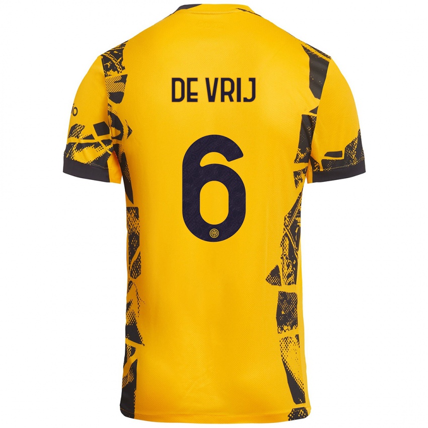 Damen Stefan De Vrij #6 Gold Schwarz Ausweichtrikot Trikot 2024/25 T-Shirt