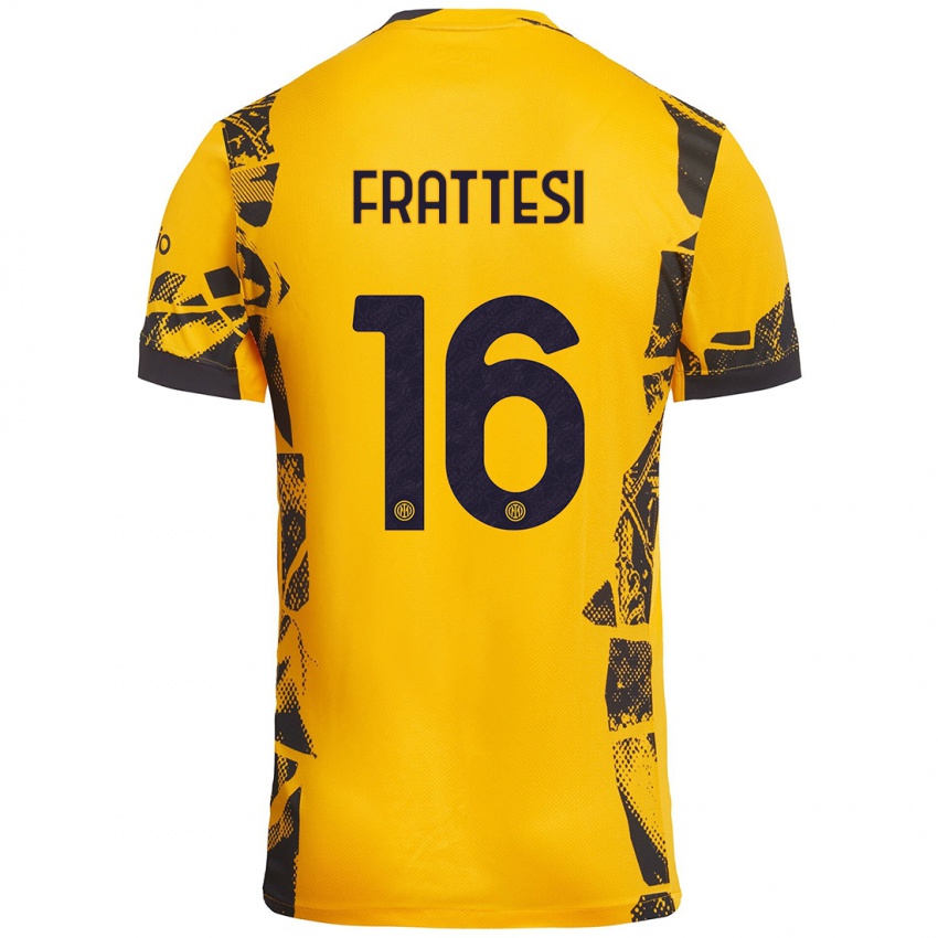 Damen Davide Frattesi #16 Gold Schwarz Ausweichtrikot Trikot 2024/25 T-Shirt