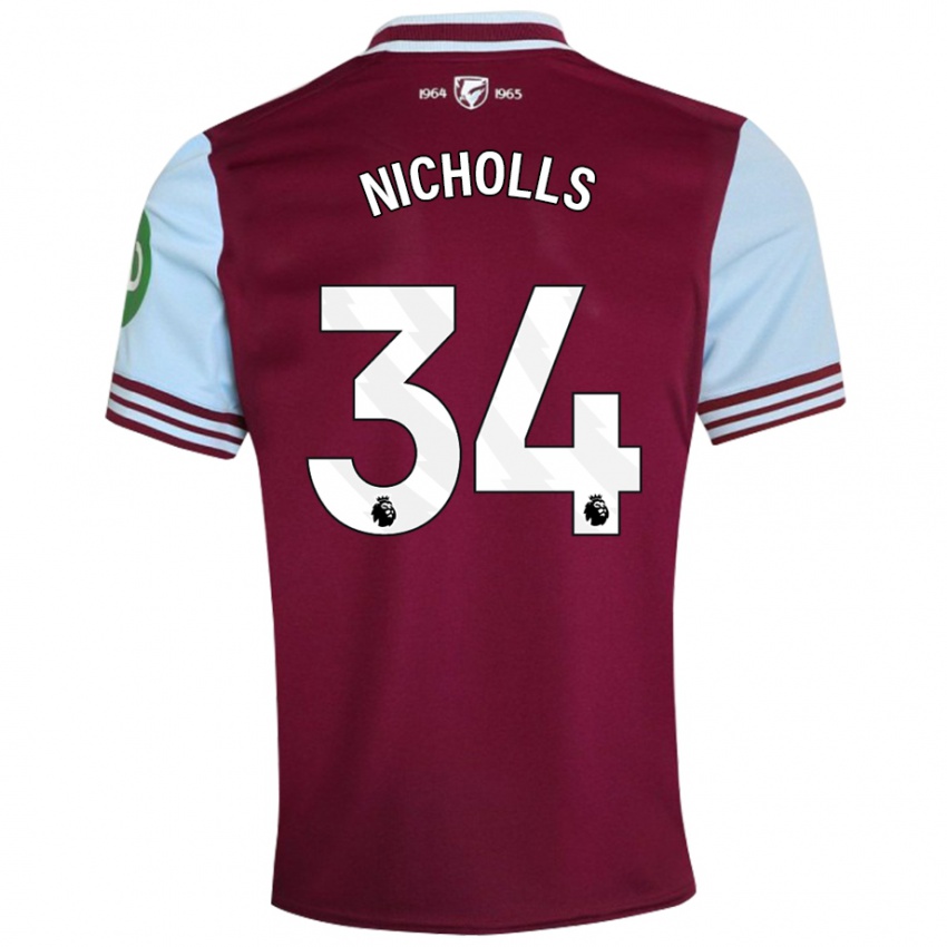 Kinder Macey Nicholls #34 Dunkelrot Heimtrikot Trikot 2024/25 T-Shirt