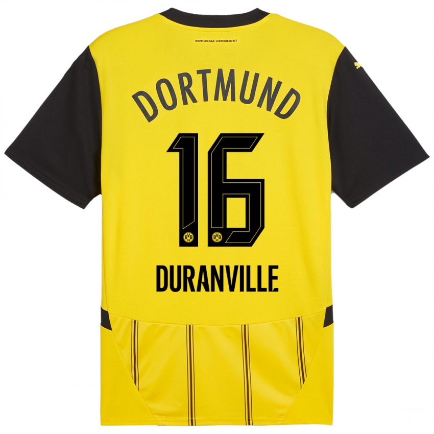 Kinder Julien Duranville #16 Gelb Schwarz Heimtrikot Trikot 2024/25 T-Shirt