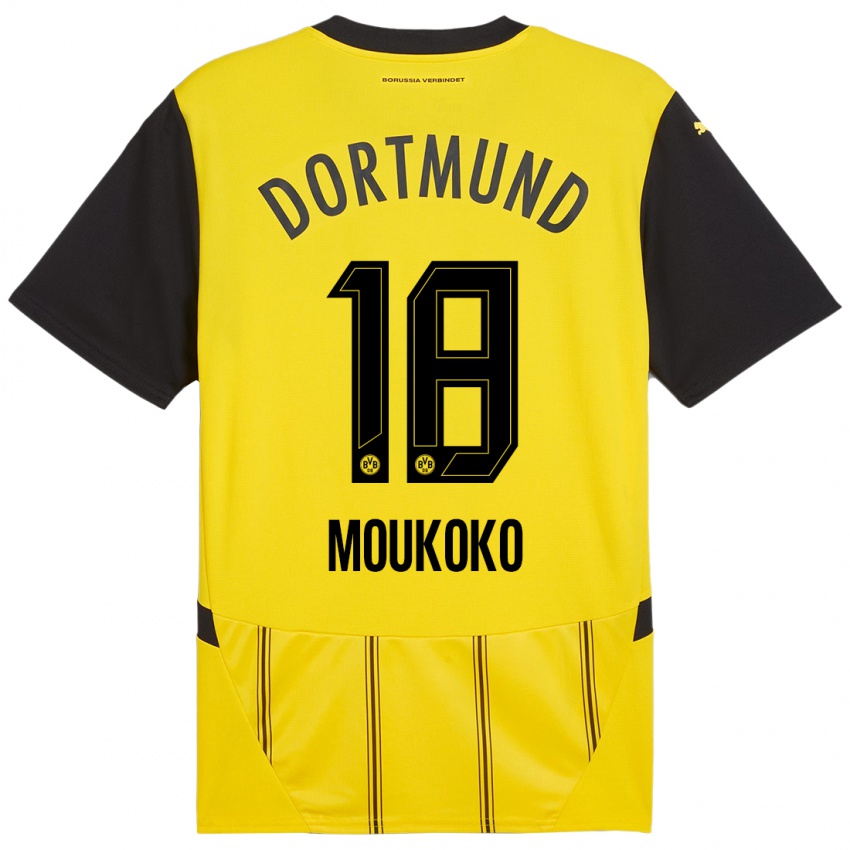 Kinder Youssoufa Moukoko #18 Gelb Schwarz Heimtrikot Trikot 2024/25 T-Shirt