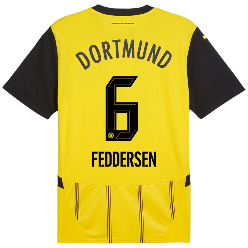 Kinder Jonas Feddersen #6 Gelb Schwarz Heimtrikot Trikot 2024/25 T-Shirt