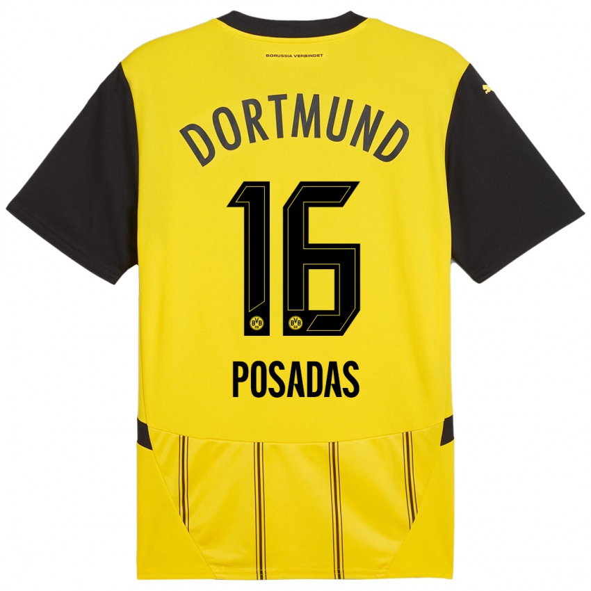 Kinder Leonardo Posadas #16 Gelb Schwarz Heimtrikot Trikot 2024/25 T-Shirt